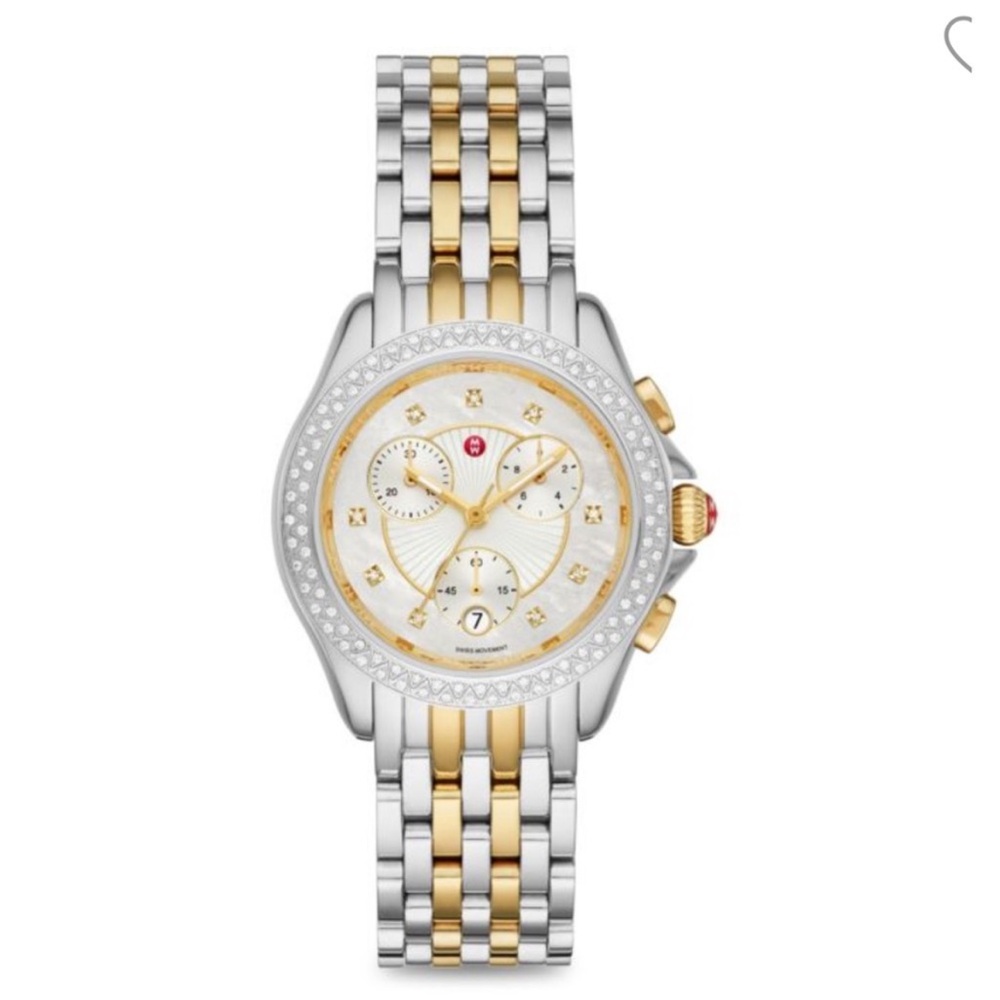 🎄Excellent condition 🌶️Michele Belmore Chronograph Quartz two-tone 0.34TCW  37m